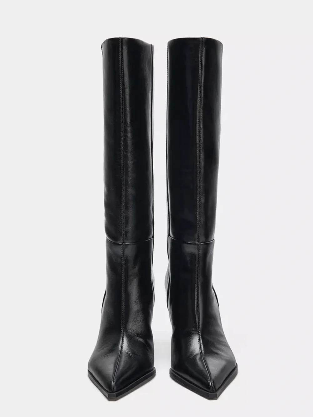 Zara Black Pointed-Toe Knee-High Stiletto Boots